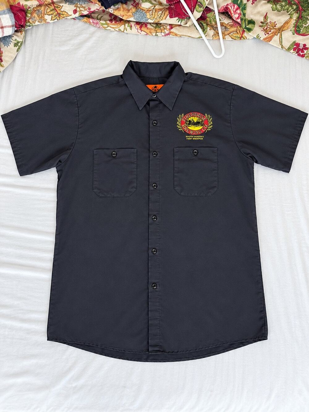 Red Kap Firehouse Brewing Co Work Shirt Mens XL Gray Brewery Graphic Button Up